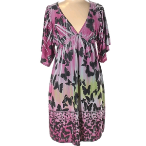 Butterfly Dress Size Large Bell sleeve Boho Pink‎ Black Sublimation purple